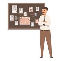 Thoughtful detective analyzing evidence board with red string vector