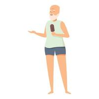 Smiling senior man enjoying ice cream on summer vacation vector
