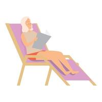 Senior woman relaxing on beach chair reading a book vector