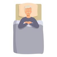 Sad senior man lying awake in bed suffering from insomnia vector