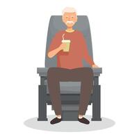 Elderly gentleman is savoring a beverage while seated in a movie theater vector