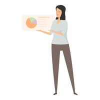 Businesswoman presenting data analysis using pie chart illustration vector