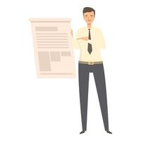 Confident businessman presenting information using flip chart vector