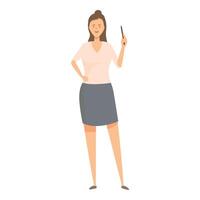Smiling teacher holding pointer is giving a presentation vector
