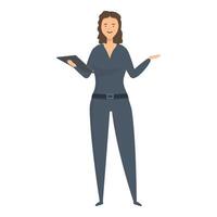 Security guard holding tablet and gesturing, providing security and assistance vector
