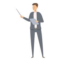 Businessman holding tablet and pointing with stick during presentation vector