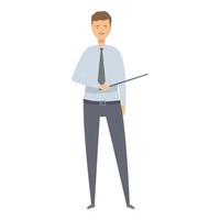 Smiling speaker holding pointer giving presentation vector