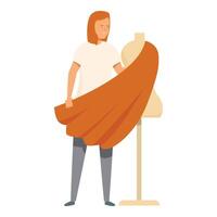 Seamstress is draping fabric on a mannequin, creating a new design vector