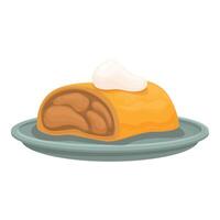 Apple strudel with whipped cream resting on a plate vector