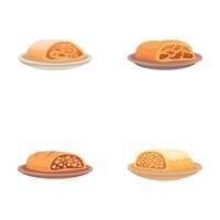 set of four different styled bread loaves on plates vector