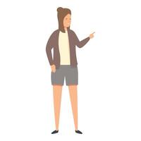 Young woman pointing with finger showing something interesting vector
