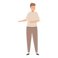 Young man showing something with hands, presenting gesture vector