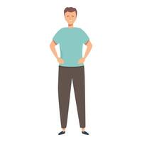 Young man standing with hands on hips smiling and looking confident vector