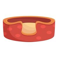 Round red empty dog bed with yellow pillow is waiting for sleeping puppy vector