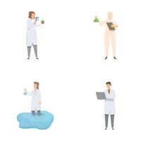 Set of cartoon scientists in various activities vector