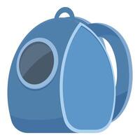 Blue pet carrier backpack allowing cat to view surroundings vector