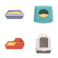 Various cat litter boxes set isolated on white vector
