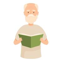 Senior man enjoying reading a book, holding it with both hands vector