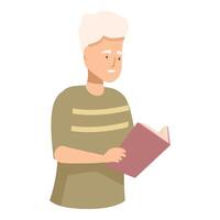Senior man enjoying reading a book, smiling and holding a book vector