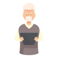 Happy senior man holding a tablet computer, enjoying modern technology vector