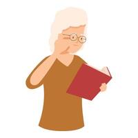 Senior woman adjusting eyeglasses while reading book vector