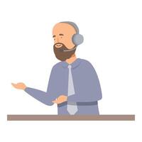 Male call center operator wearing headset smiling and gesturing vector