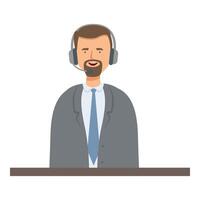 Call center operator is smiling while speaking into his headset vector