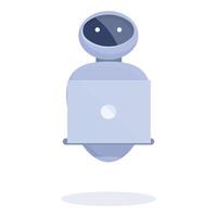 Robot working remotely from home office holding a laptop vector