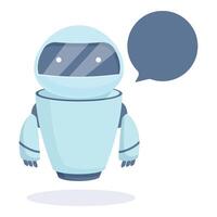Cute robot talking with speech bubble, artificial intelligence chatbot communicating vector