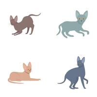 Set of four diverse and cute cartoon cats in various poses on a neutral background vector
