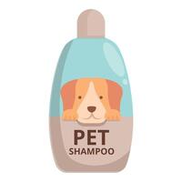 Cute beagle peeking out of pet shampoo bottle vector