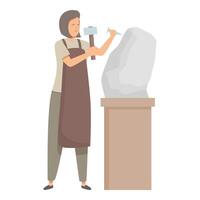 Woman sculptor using hammer and chisel carving stone sculpture vector