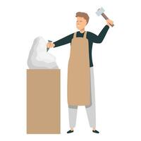 Sculptor is chiseling a stone block with a hammer and chisel vector