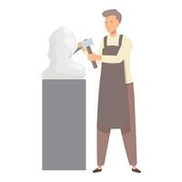Sculptor working using hammer and chisel on stone bust vector