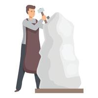 Sculptor working with hammer and chisel creating modern sculpture vector