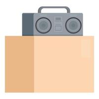Old fashioned portable stereo cassette player standing on cardboard box vector