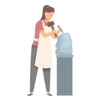 Female sculptor working with hammer and chisel creating stone sculpture vector