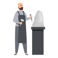 Sculptor chiseling stone block creating sculpture with mallet and chisel vector