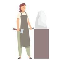 Female sculptor holding hammer and chisel creating stone sculpture vector
