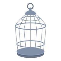 Empty metal birdcage standing open on white background vector