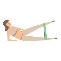 Smiling woman doing leg exercises with resistance band at home vector