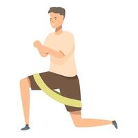 Smiling man doing rehabilitation exercises with elastic band after knee injury vector