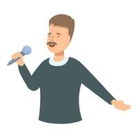 Confident speaker holding microphone delivering speech vector