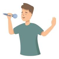 Young man singing with microphone entertaining crowd vector