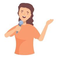 Young woman speaking with microphone making a point vector