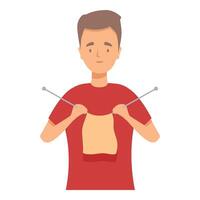 Man knitting with wool and needles crafting hobby illustration vector