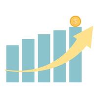 Bar graph showing increasing profit with upward arrow and gold coin vector