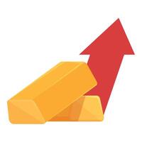 Gold bars value increasing, represented by an upward arrow vector