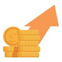 Stack of gold coins with growing arrow representing investment growth vector