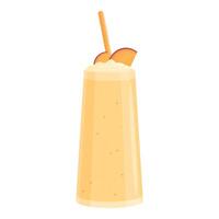 Peach smoothie standing in a tall glass with straw and peach slice vector